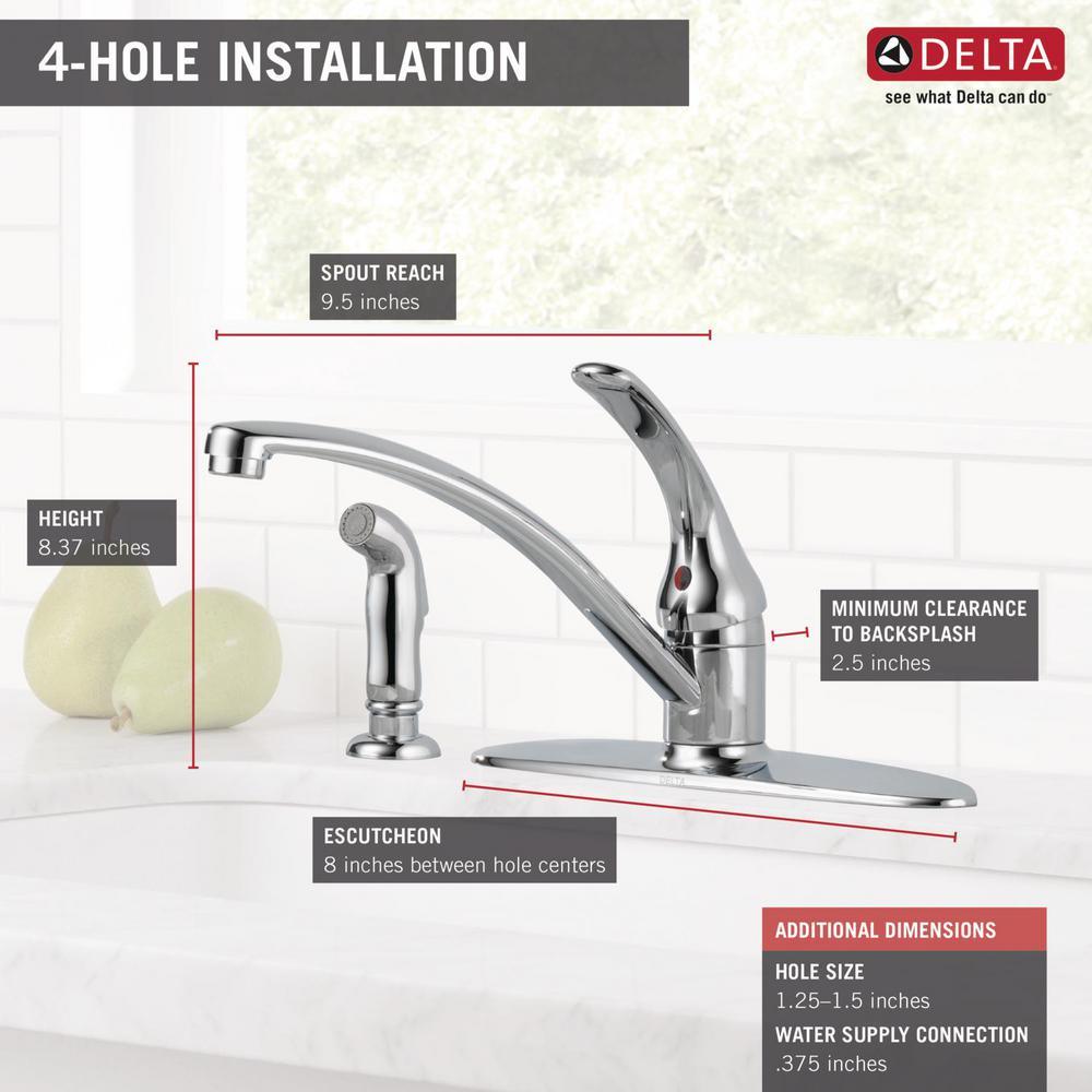 Foundations Single-Handle Standard Kitchen Faucet with Side Sprayer in Chrome - Super Arbor