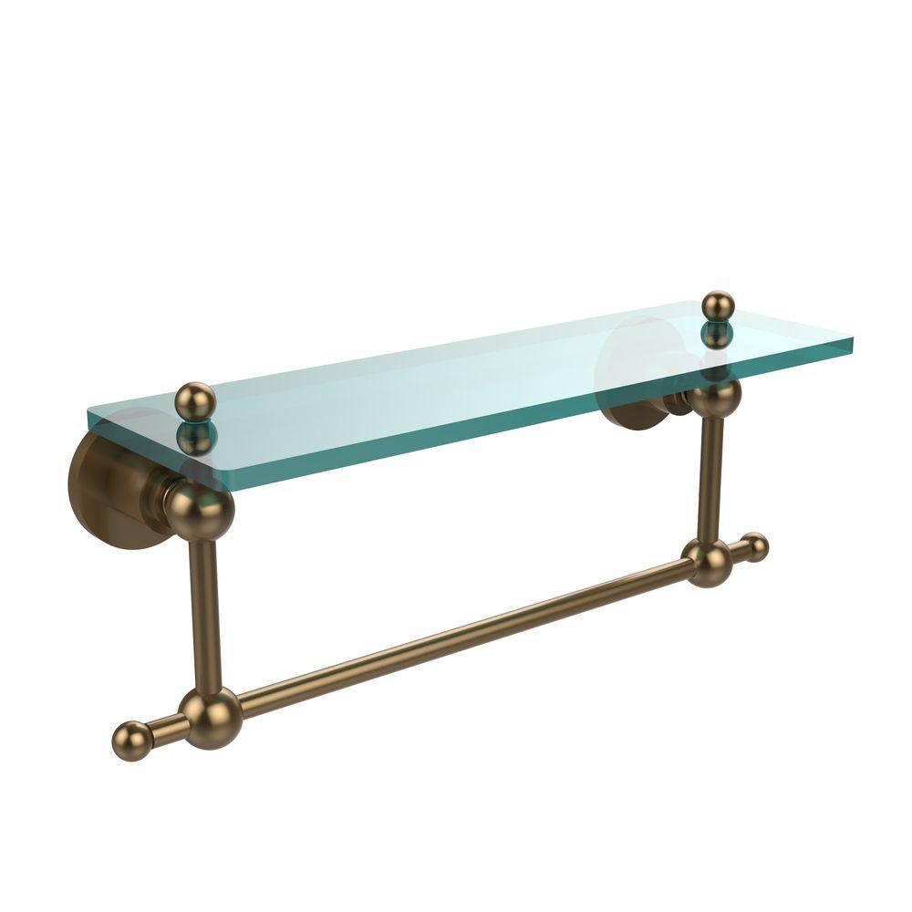 Astor Place 16 in. L  x 4 in. H  x 5 in. W  Clear Glass Vanity Bathroom Shelf with Towel Bar  in Polished Nickel - Super Arbor