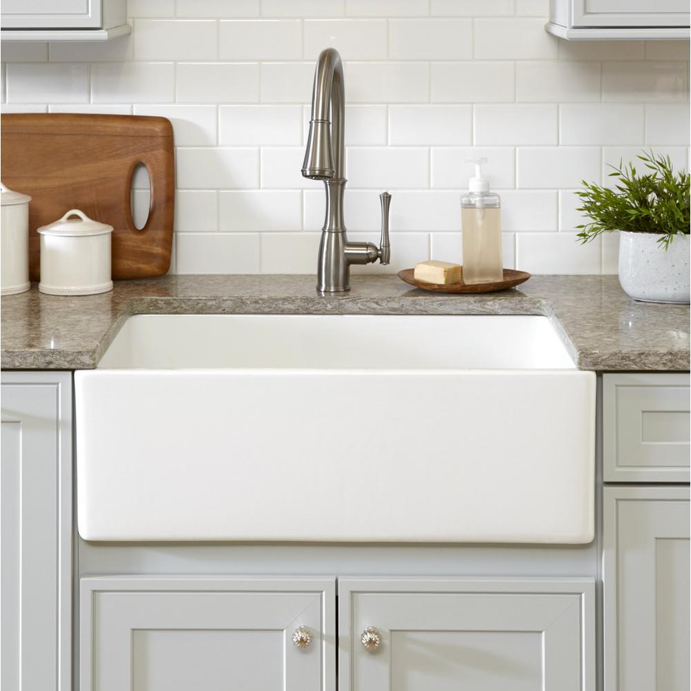 Bradstreet II Farmhouse Fireclay 30 in. Single Bowl Kitchen Sink in Crisp White with Disposal Drain - Super Arbor