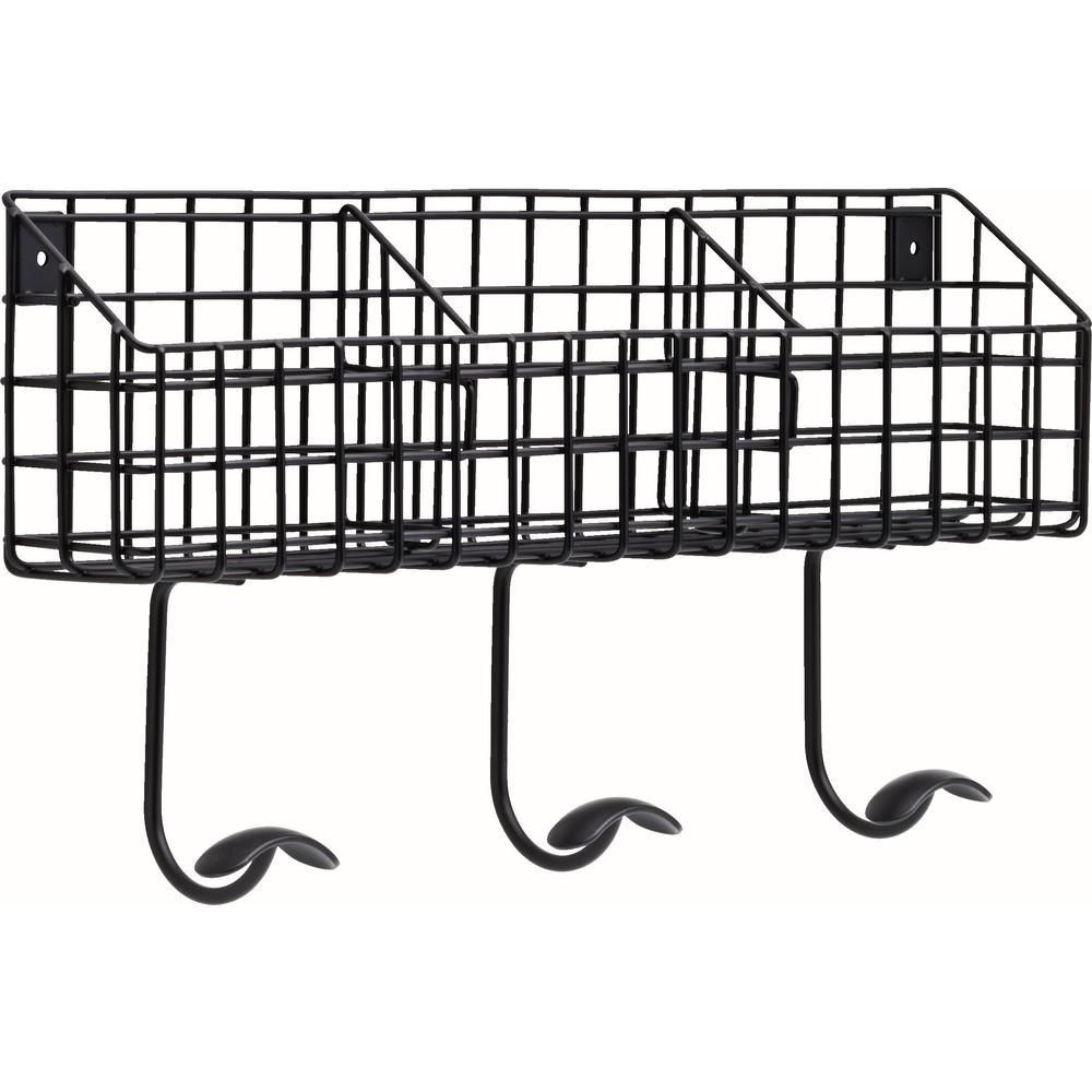 17-3/4 in. Matte Black Industrial Basket with Hooks - Super Arbor