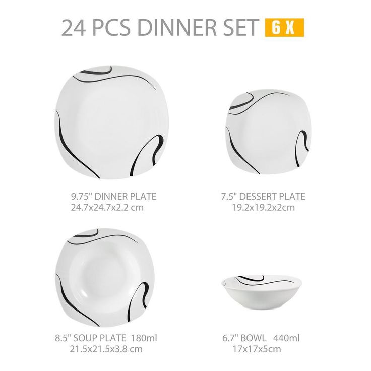 KAYLA Series 24-Piece White Porcelain Pattern Dinnerware Set Plates and Bowls Set (Service for 6)