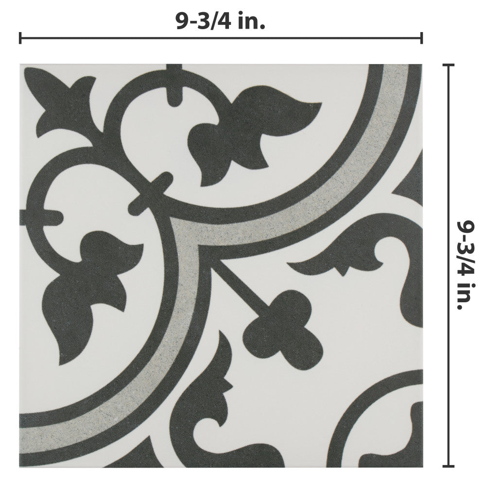 Merola Tile Arte Grey Encaustic 9-3/4 in. x 9-3/4 in. Porcelain Floor and Wall Tile (11.11 sq. ft. / case)