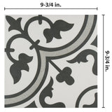 Merola Tile Arte Grey Encaustic 9-3/4 in. x 9-3/4 in. Porcelain Floor and Wall Tile (11.11 sq. ft. per case)