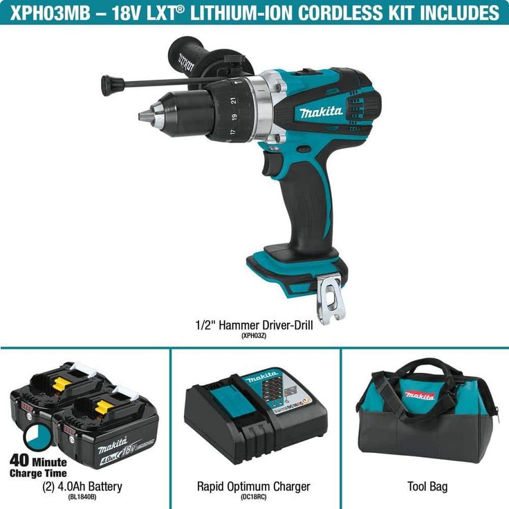 18-Volt LXT Lithium-Ion 1/2 in. Cordless Hammer Driver/Drill Kit with (2) Batteries (4.0 Ah), Charger and Hard Case