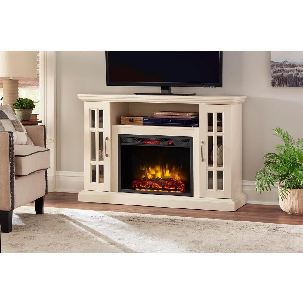 Edenfield 48 in. Freestanding Infrared Electric Fireplace TV Stand in Aged White - Super Arbor