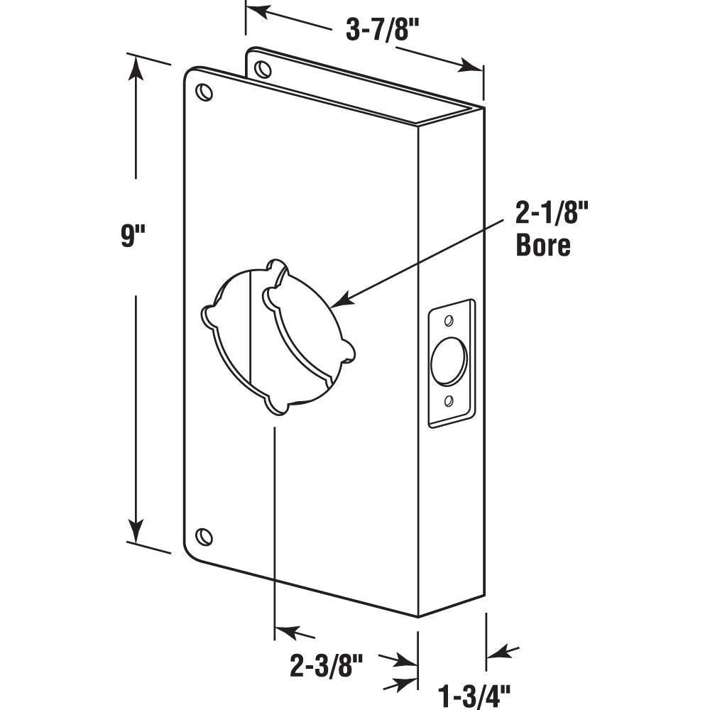 1-3/4 in. x 9 in. Thick Solid Brass Lock and Door Reinforcer, 2-1/8 in. Single Bore, 2-3/8 in. Backset - Super Arbor