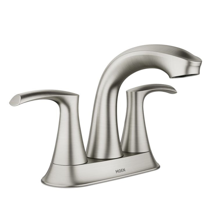 Moen Graeden Spot Resist Brushed Nickel 2-Handle 4-in Centerset WaterSense Bathroom Sink Faucet with Drain and Deck Plate