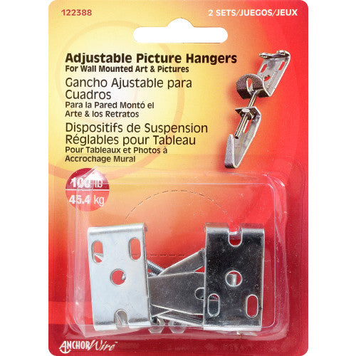 Hillman AnchorWire Adjustable Metallic Picture Hangers, 100 lb Capacity, 2 Pack