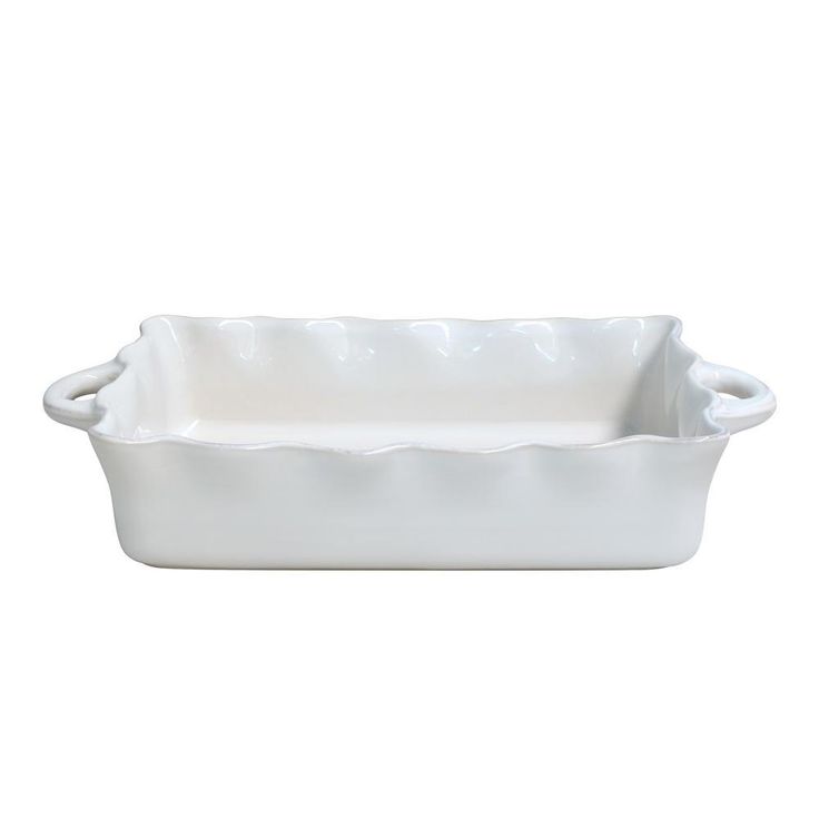 Cook and Host Ruffled 17.25 in. 169 fl. oz. White Ceramic Stoneware Baker