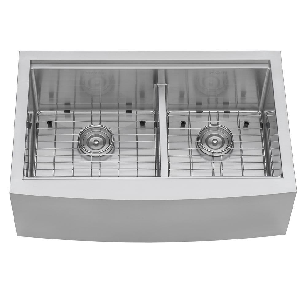 Apron-Front Stainless Steel 33 in. 16-Gauge Workstation Double Bowl 60-40 Farmhouse Kitchen Sink - Super Arbor