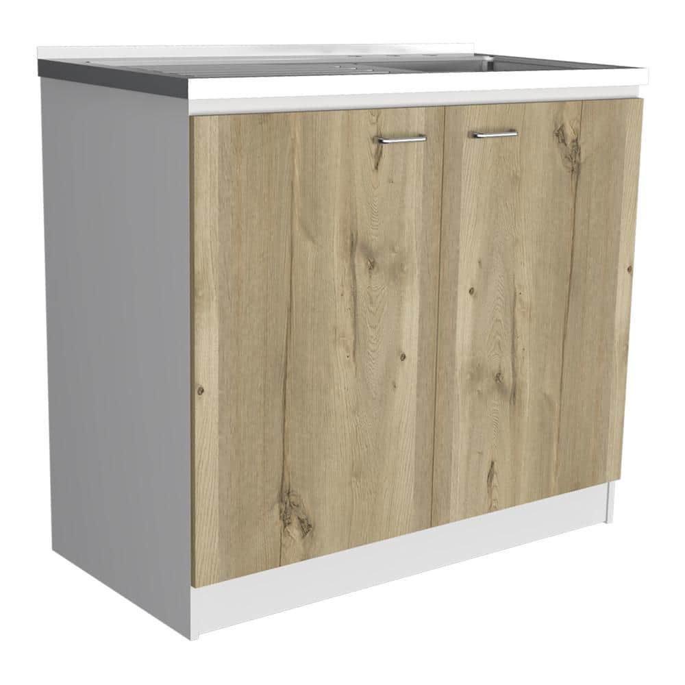Adrinfly Freestanding Utility Laundry Sink & Cabinet in Beige