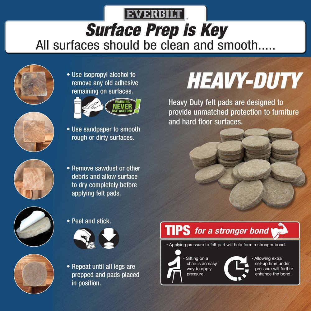 Everbilt 1 in. Beige Heavy-Duty Self-Adhesive Felt Pads, Round Furniture Protectors (96-Pack)