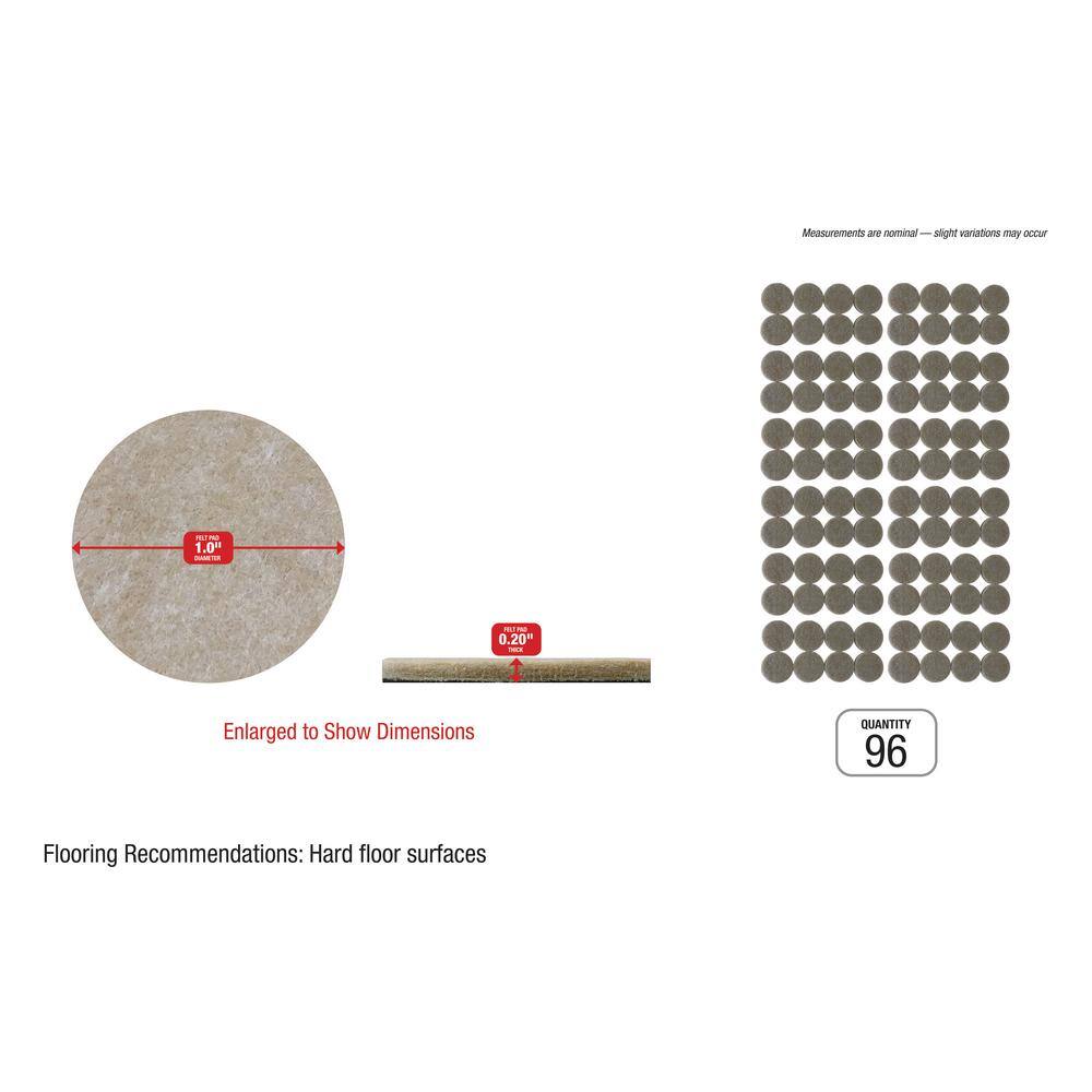 Everbilt 1 in. Beige Heavy-Duty Self-Adhesive Felt Pads, Round Furniture Protectors (96-Pack)