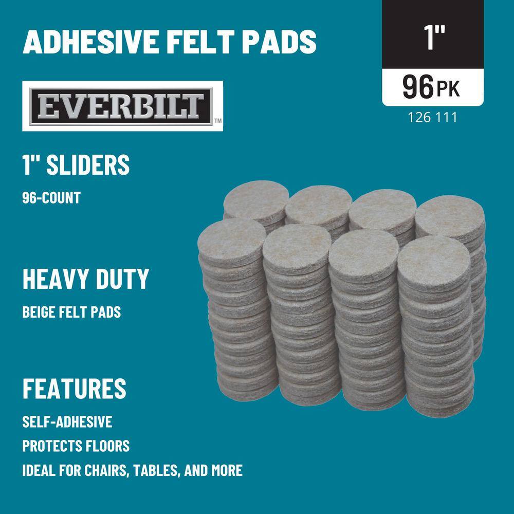 Everbilt 1 in. Beige Heavy-Duty Self-Adhesive Felt Pads, Round Furniture Protectors (96-Pack)