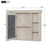 DELUXE DL LIVING 35 in. W x 28 in. H Rectangular Beige Wood Bathroom Medicine Cabinet with Mirror, Soft Close Door, Easy Hang, Open Shelf