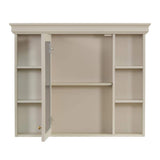 DELUXE DL LIVING 35 in. W x 28 in. H Rectangular Beige Wood Bathroom Medicine Cabinet with Mirror, Soft Close Door, Easy Hang, Open Shelf