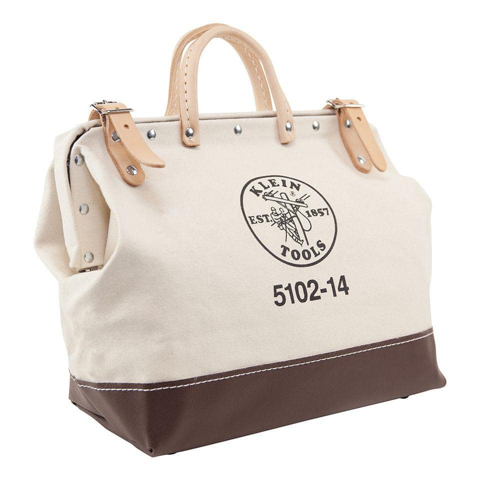 Klein Tools 14 in. No. 6 Canvas Tool Bag with Steel-Frame Mouth, Vinyl Bottom (Model 5102-14)