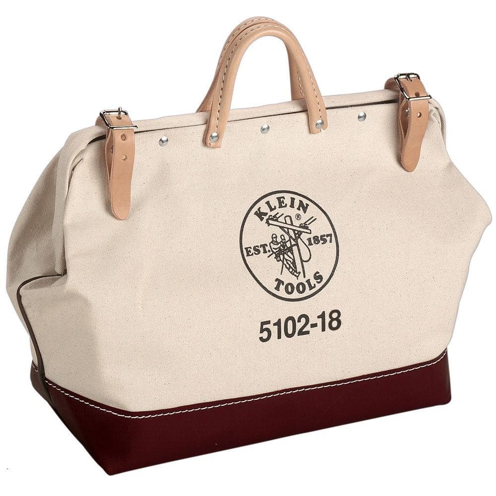 Klein Tools 18 in. Canvas Tool Bag, No. 8 Natural Canvas with Vinyl Bottom (Model 5102-18)