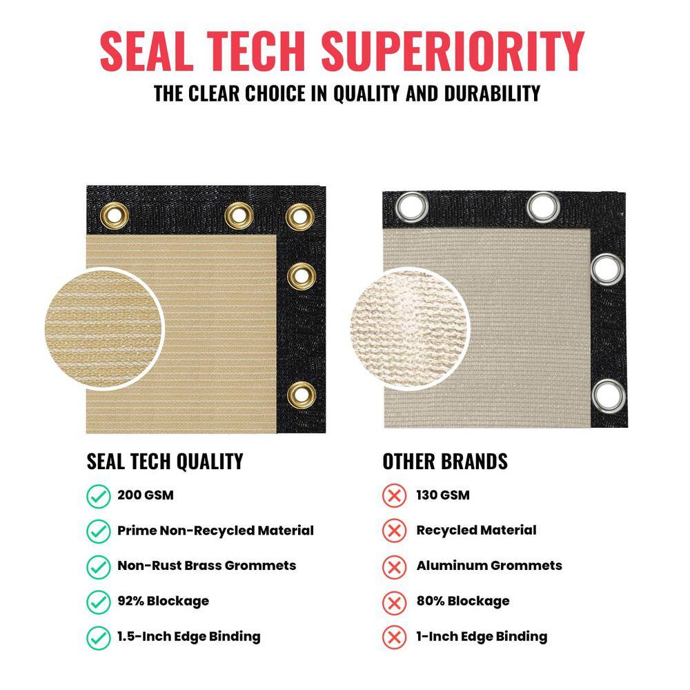 SEALTECH Ultra Heavy-Duty 200 GSM Privacy Fence Screen Beige - 8 ft. x 100 ft. Non-Recycled Polyethylene 90% Cable Zip Ties