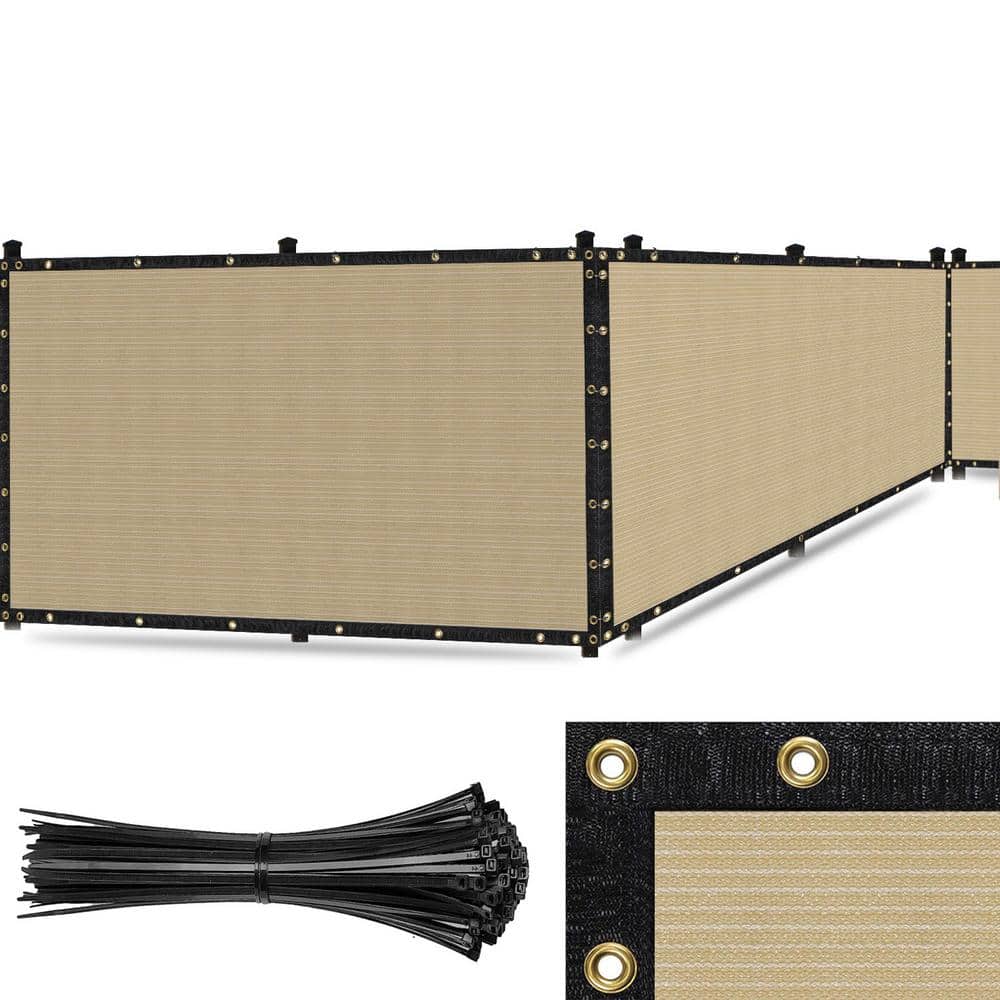 SEALTECH Ultra Heavy-Duty 200 GSM Privacy Fence Screen Beige - 8 ft. x 100 ft. Non-Recycled Polyethylene 90% Cable Zip Ties