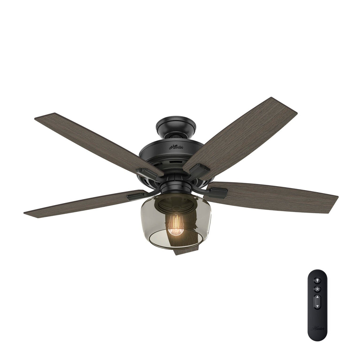 Hunter Bennett Edison LED 52-in Brushed Nickel LED Indoor Flush Mount Ceiling Fan with Remote (5-Blade)
