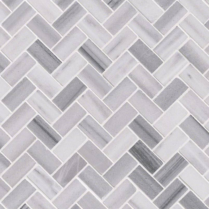 MSI Bergamo Herringbone 12 in. x 12 in. x 10 mm Polished Marble Mesh-Mounted Mosaic Tile (10 sq. ft. / case)
