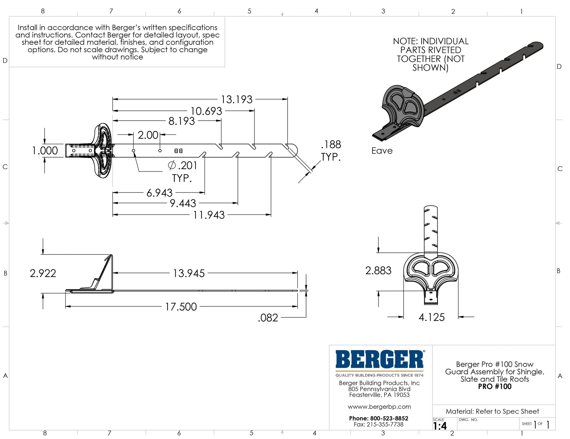 Berger Stainless #100 Pro Snow Guard