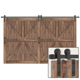 12 ft./144 in. Single Track Bypass Sliding Barn Door Hardware Kit for Double Doors Low Ceiling - Super Arbor