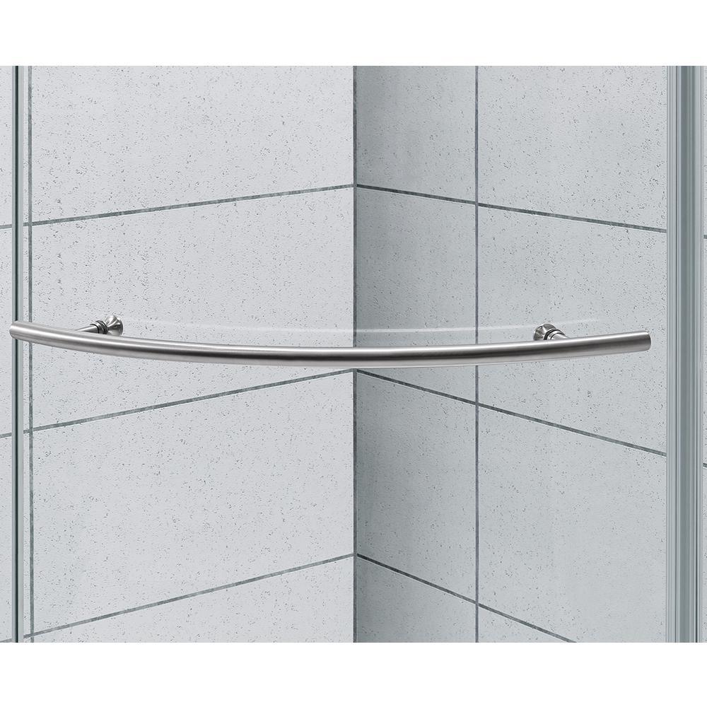 Glamour 38 in. x 73.90 in. Semi-Frameless Pivot Corner Shower Door in Satin Nickel with 38 in. x 38 in. Base in White - Super Arbor