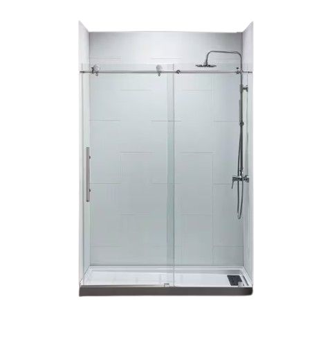 WOODBRIDGE 60 in. W x 76 in. H Sliding Frameless Shower Door with Soft Close System and 3/8 in. Clear Glass, Brushed Nickel