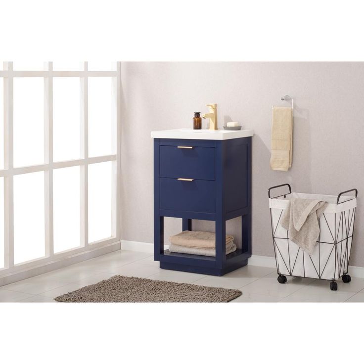 Klein 20 in. W x 15 in. D Bath Vanity in Blue with Porcelain Vanity Top in White with White Basin