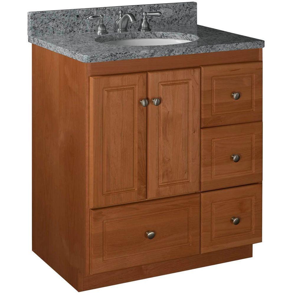 Ultraline 36 in. W x 21 in. D x 34.5 in. H Vanity with Right Drawers Cabinet Only in Natural Alder - Super Arbor