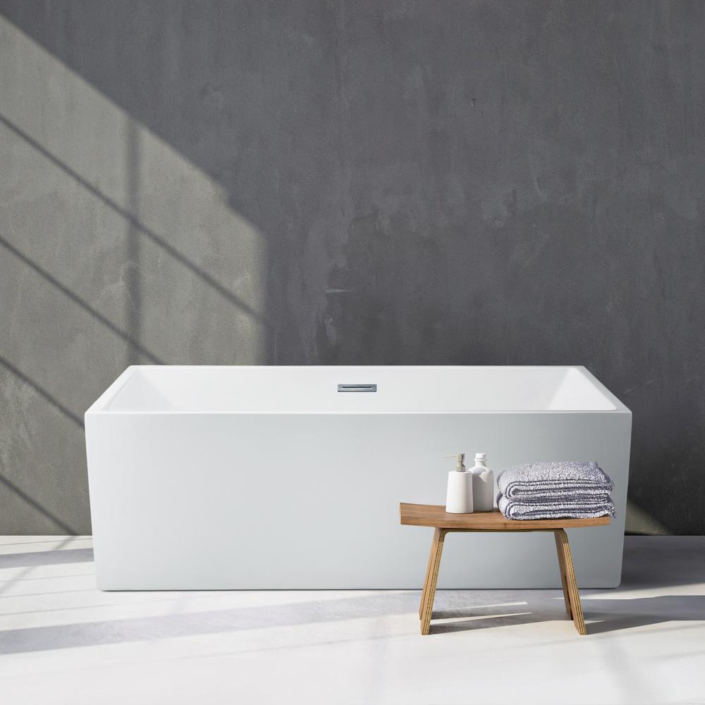 57.9 in. Acrylic Flatbottom Non-Whirlpool Bathtub in Glossy White - Super Arbor