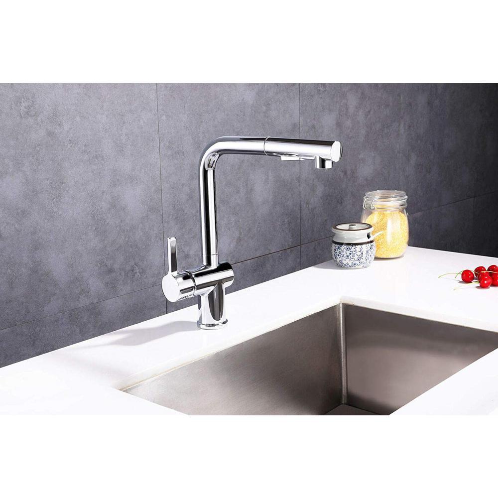 Single-Handle Pull Out Sprayer Kitchen Faucet in Brushed Nickel - Super Arbor