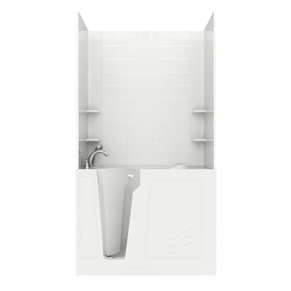 Rampart 3.9 ft. Walk-in Whirlpool and Air Bathtub with 4 in. Tile Easy Up Adhesive Wall Surround in White - Super Arbor