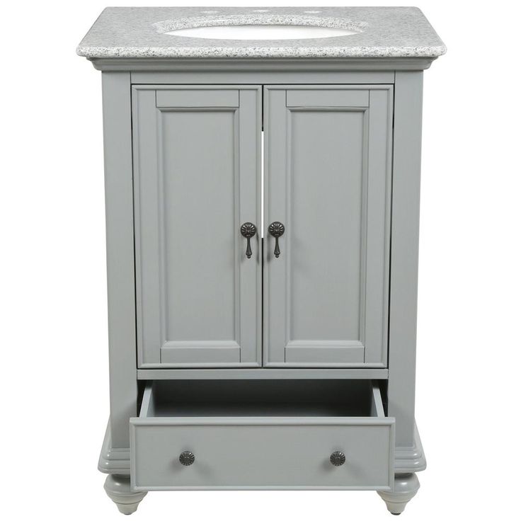 Newport 25 in. W x 21-1/2 in. D Bath Vanity in Pewter with Granite Vanity Top in Grey