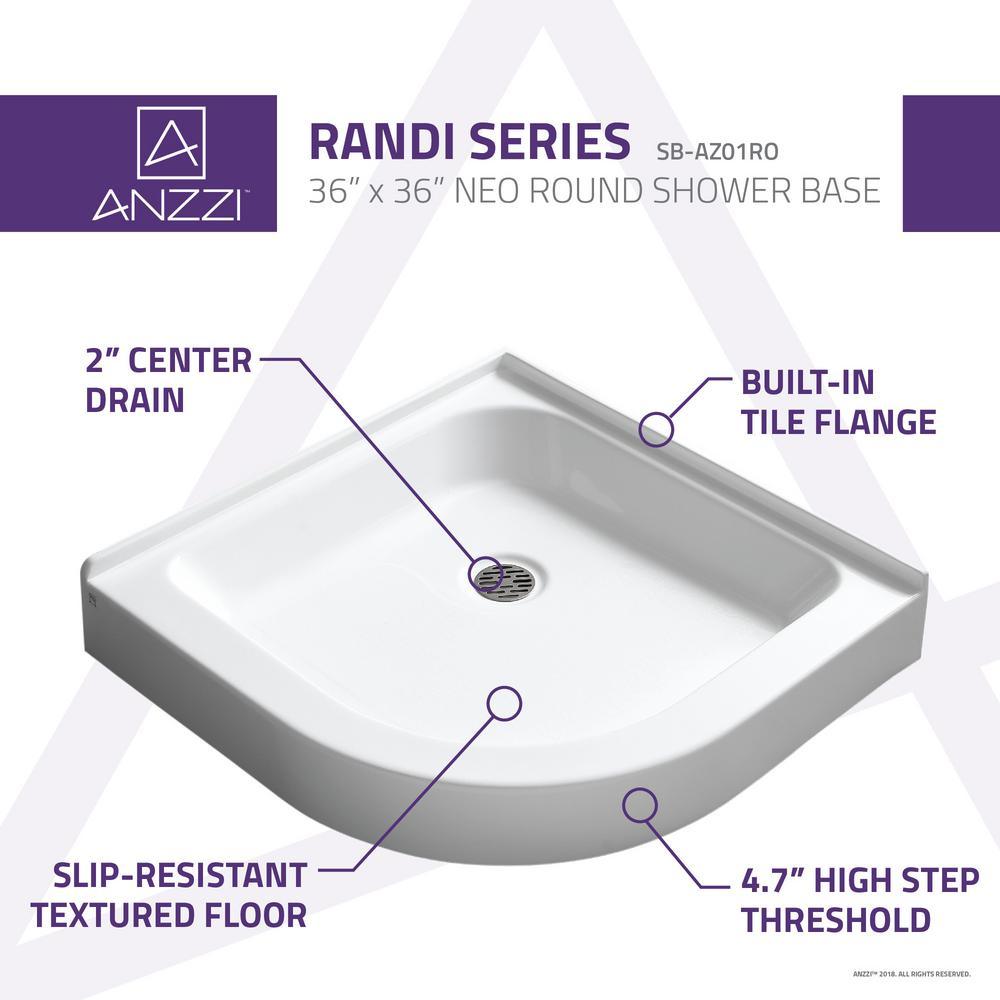 Randi 36 in. x 36 in. Double Threshold Shower Base in White - Super Arbor