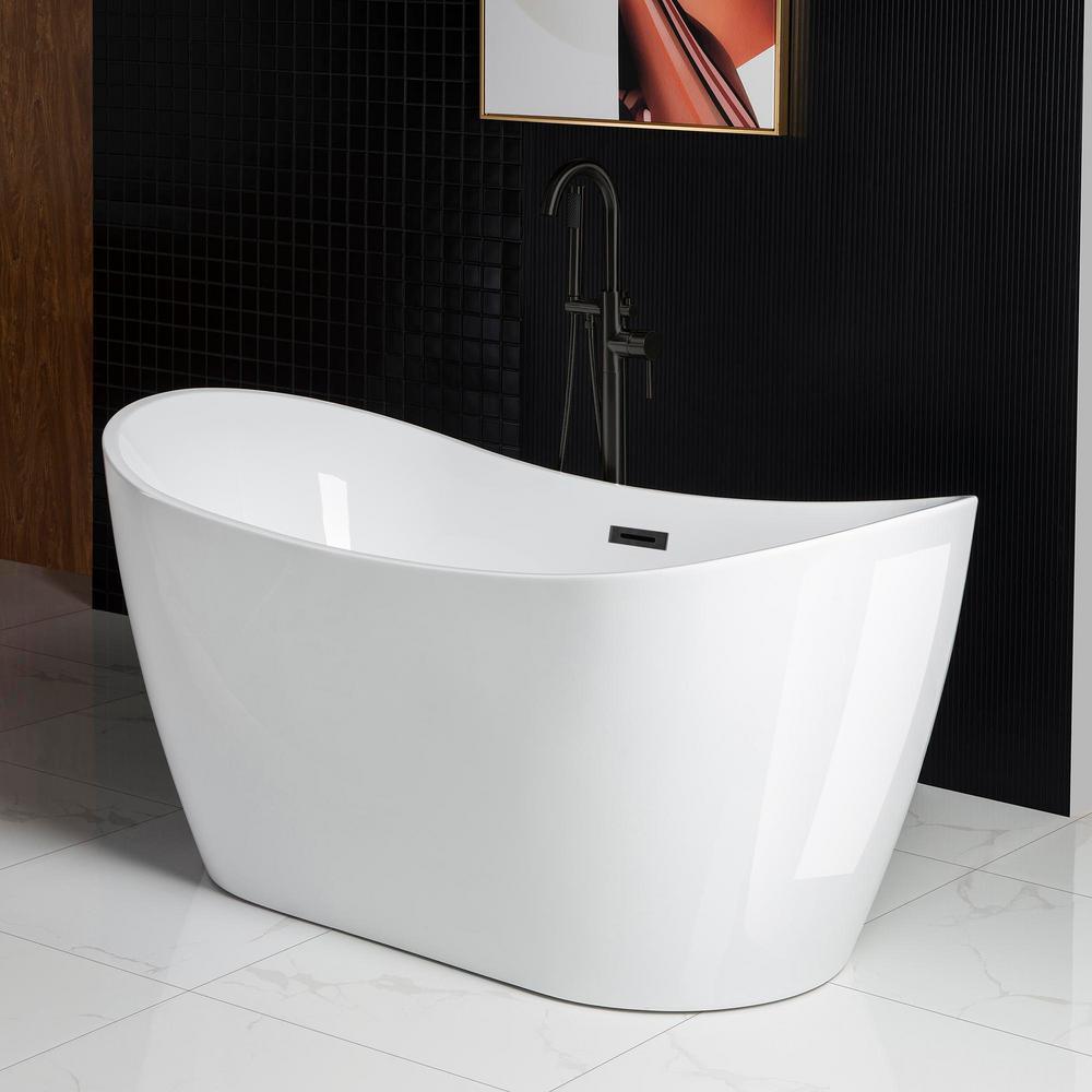 Carver 59 in. Acrylic Freestanding Double Slipper Flat Bottom Soaking Bathtub with Drain and Overflow Included in White - Super Arbor