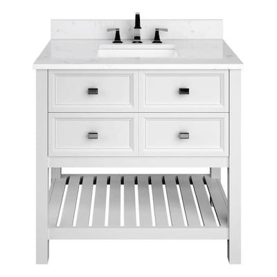 Scott Living Canterbury 36-in White Single Sink Bathroom Vanity with Carrara Engineered Stone Top