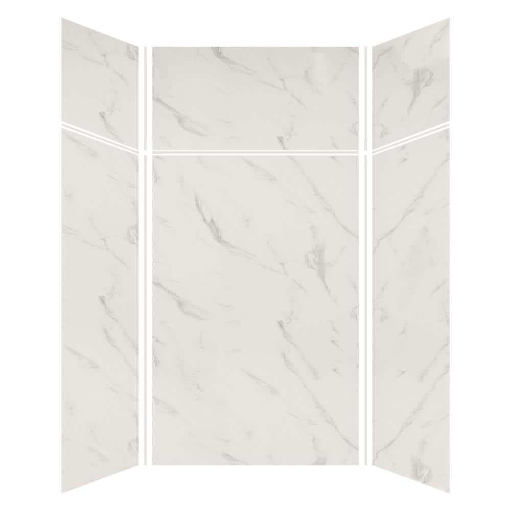 Transolid Expressions 48 in. x 48 in. x 96 in. 4-Piece Easy Up Adhesive Alcove Shower Wall Surround in Bianca