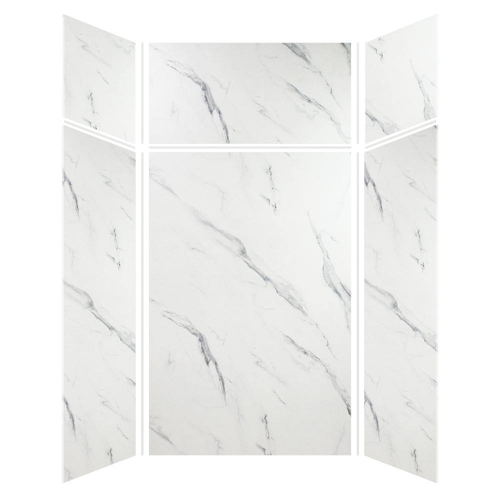 Transolid Expressions 48 in. x 48 in. x 96 in. 4-Piece Easy Up Adhesive Alcove Shower Wall Surround in Bianca