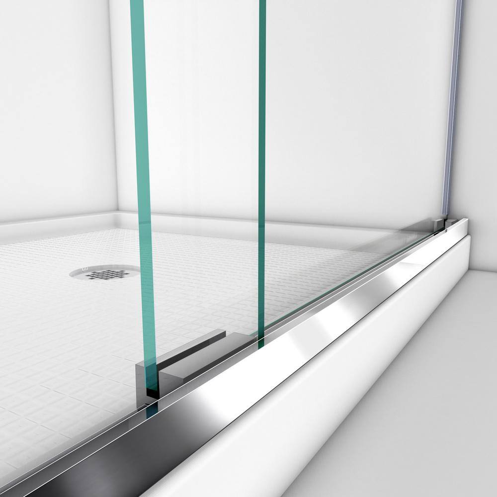 DreamLine Charisma 32 in. x 60 in. x 78.75 in. Semi-Frameless Sliding Shower Door in Brushed Nickel with Right-Drain White Base