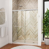 DreamLine Charisma 32 in. x 60 in. x 78.75 in. Semi-Frameless Sliding Shower Door in Brushed Nickel with Right-Drain White Base