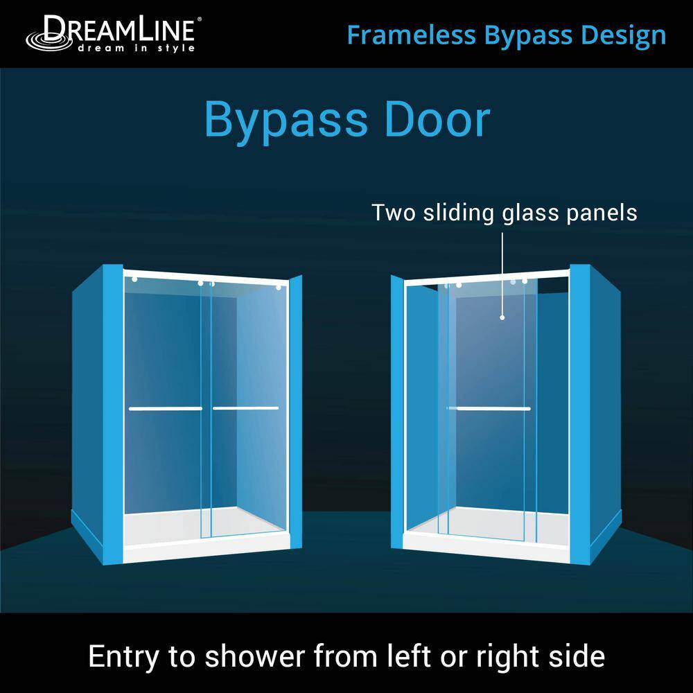 DreamLine Charisma 32 in. x 60 in. x 78.75 in. Semi-Frameless Sliding Shower Door in Brushed Nickel with Right-Drain White Base