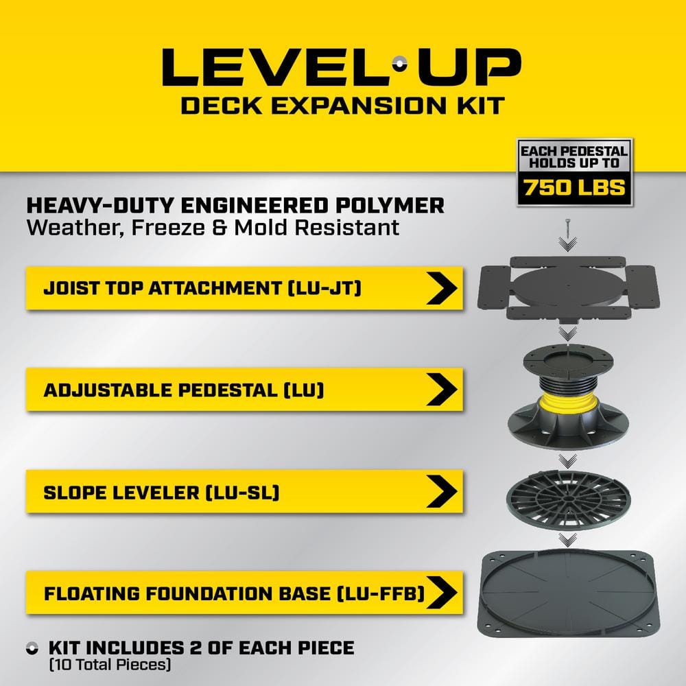 Bison Innovative Products Level.Up Adjustable Deck Pedestal Joist Support Expansion Kit (2-Pedestal Kit)