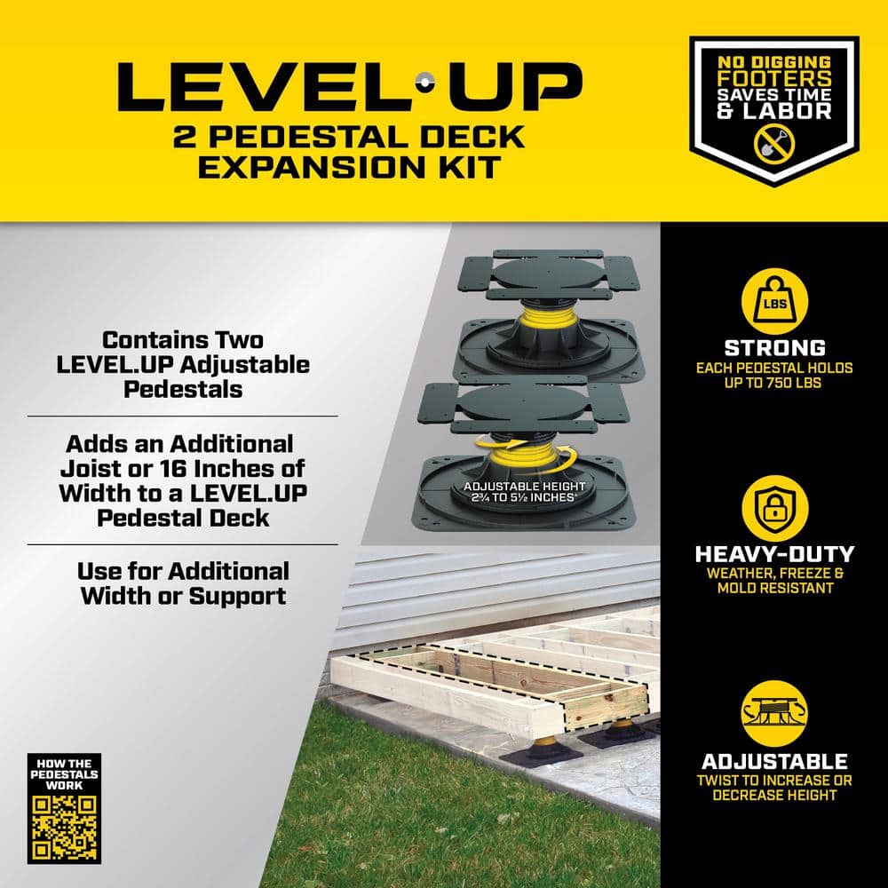 Bison Innovative Products Level.Up Adjustable Deck Pedestal Joist Support Expansion Kit (2-Pedestal Kit)