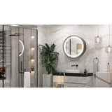 KeonJinn 24 in. W x 24 in. H Round Black Metal Framed Surface Mount Medicine Cabinet with Mirror LED Lighted 3 Colors Dimmable