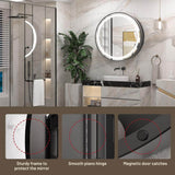 KeonJinn 24 in. W x 24 in. H Round Black Metal Framed Surface Mount Medicine Cabinet with Mirror LED Lighted 3 Colors Dimmable