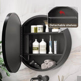 KeonJinn 24 in. W x 24 in. H Round Black Metal Framed Surface Mount Medicine Cabinet with Mirror LED Lighted 3 Colors Dimmable