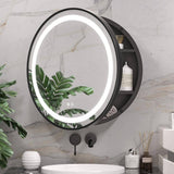 KeonJinn 24 in. W x 24 in. H Round Black Metal Framed Surface Mount Medicine Cabinet with Mirror LED Lighted 3 Colors Dimmable